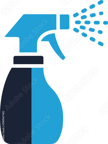 Cleaning spray bottle icon with liquid mist droplets for surface disinfection and household sanitary maintenance service.