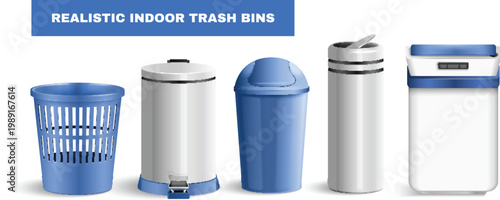 Industrial steel trash bin set isolated on white background vector