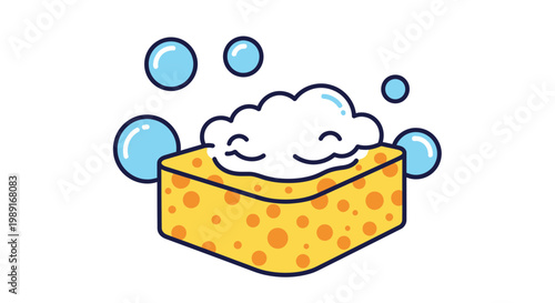 Cartoon sponge with bubbles illustration for cleaning and hygiene products