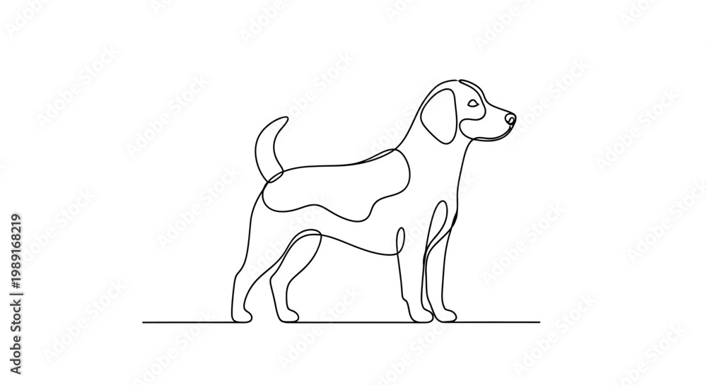 Fototapeta premium Minimalist single line drawing of a cute dog standing, simple outline illustration
