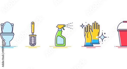 Cleaning supplies set icon illustration for hygiene and sanitation