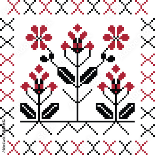 Belarusian folk ornament pixel art design