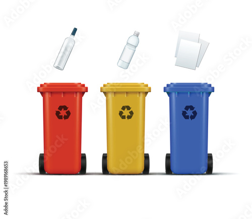 Shiny chrome garbage container set for household and office vector