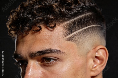 Man with Skin Fade and Curly Top Haircut – Hyperrealistic Barbershop Portrait Showing Sharp Fade Lines and Natural Curl Texture