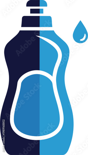 Dishwashing liquid detergent bottle with soap drop icon for kitchen hygiene and household surface cleaning product design.