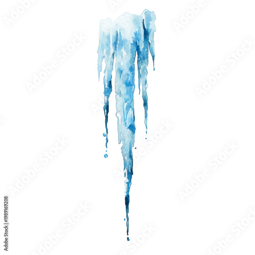 Frozen icicle melting dripping blue.