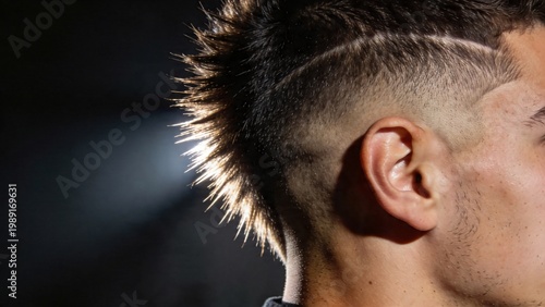 Young Man with Burst Fade Haircut – Hyperrealistic Barbershop Portrait Showing Precise Semicircular Fade and Clean Barber Lines