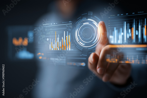 Sales and marketing analysis digital research concept. Analyst analytics data dashboard. Data report management. System integration technology. Tech business software