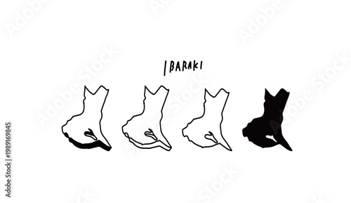 モノクロ立体の茨城県の地図の手書きベクターイラスト