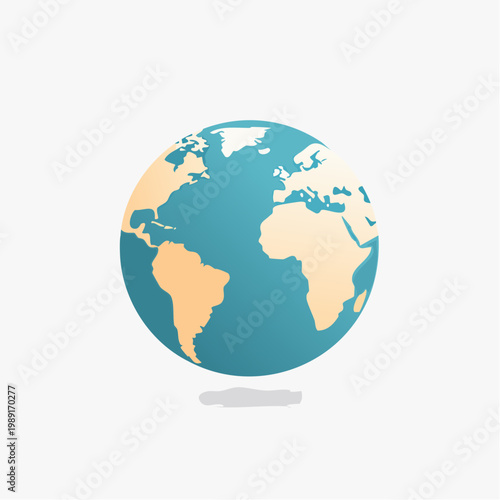 a blue and beige globe on a white background.