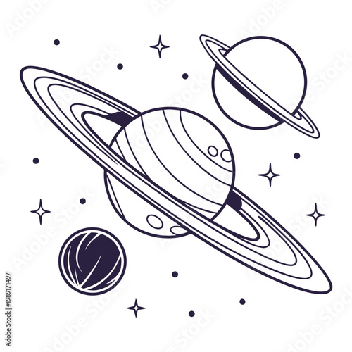 Planets and Stars space black and white saturn