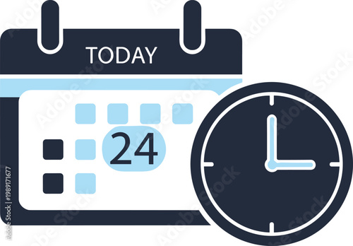 Calendar with clock and number twenty four indicating deadline time or important date.