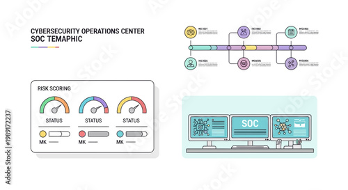 Cybersecurity operations center infographic data protection and network security