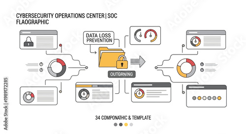 Cybersecurity operations center infographic data protection and prevention concept