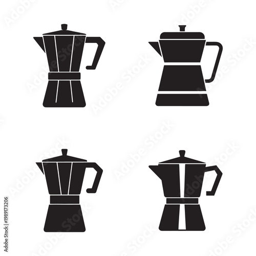Four black silhouettes of espresso coffee makers on white background  coffee maker  espresso maker