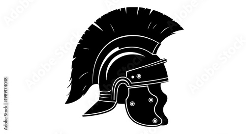 Foto Helmet roman gladiator with crest plume and face guard, bold black silhouette ic