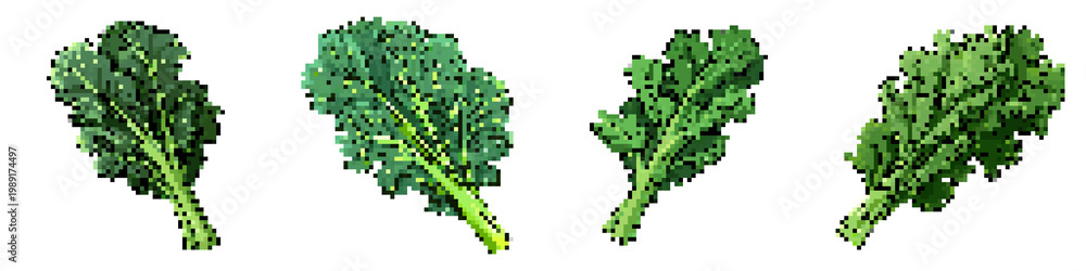 Fototapeta premium Kale pixel icon set. retro, pixelated 2d graphics for games and apps