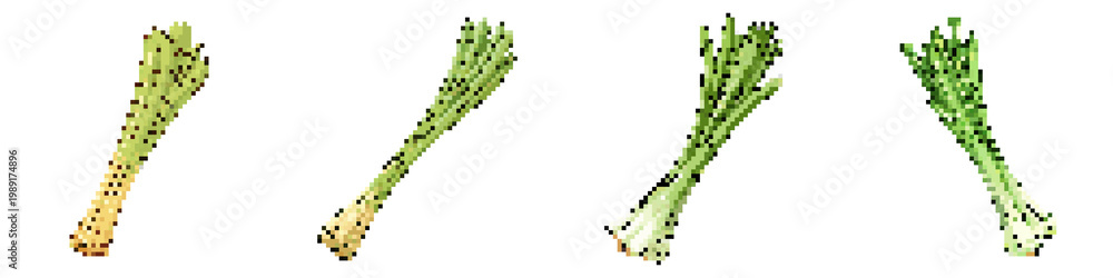 Fototapeta premium Leek pixel icon set. retro, pixelated 2d graphics for games and apps