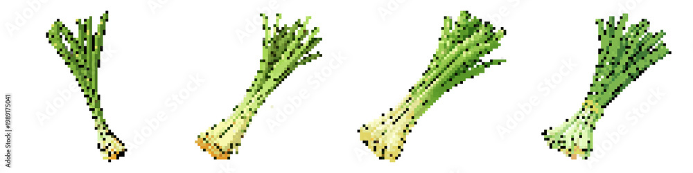 Fototapeta premium Leek pixel icon set. retro, pixelated 2d graphics for games and apps