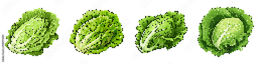 Fototapeta premium Lettuce pixel icon set. retro, pixelated 2d graphics for games and apps