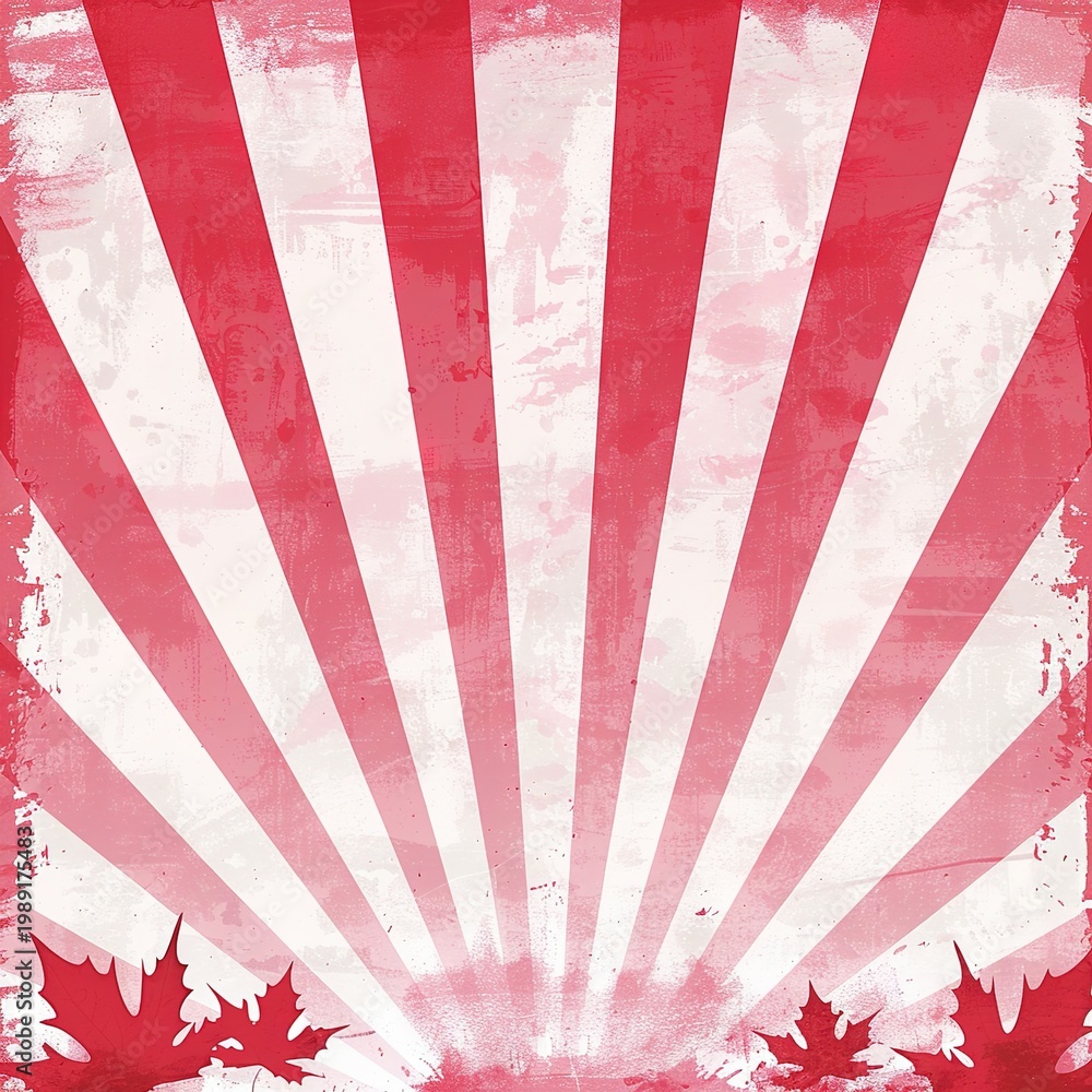 Naklejka premium A vibrant Canadian flag design with red maple leaves and sunburst pattern
