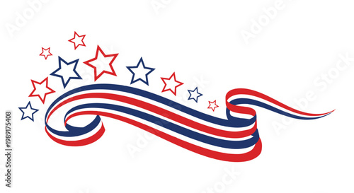 American flag ribbon banner with stars, patriotic design for USA holidays and celebrations