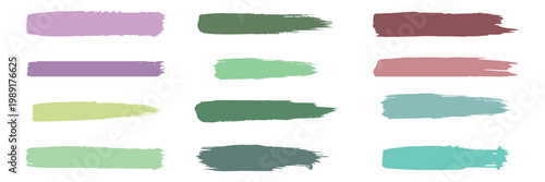 Colorful Brush Line Stroke Set. Paint Brush Stroke Stripe Highlight Kit. Texture Soft Line Ink Marker Collection. Color Grunge Illustration in White Bg . Colored straight thick brush lines. calligraph