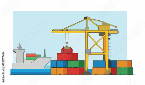 Container loading crane flat vector illustration