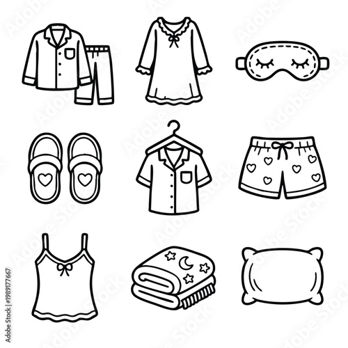 Minimalist Sleepwear and Bedtime Line Art Icon Collection