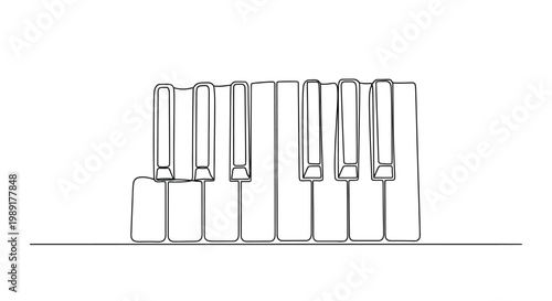 Minimalist Piano Keyboard Line Art, Continuous Drawing, Musical Instrument