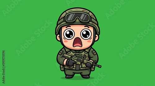 Cartoon Soldier with Shocked Expression Holding a Rifle.
