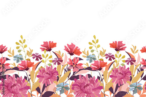 Vector floral seamless pattern, border