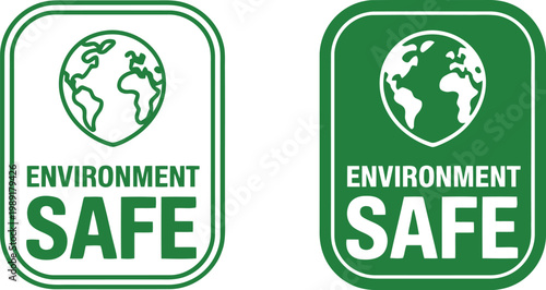 Eco Friendly Environment Safe Label Badge with Green Earth Icon for Sustainable Products Packaging