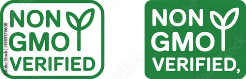 Non GMO Verified Label Icons Set – Green Organic Certification Badges for Food Packaging and Marketing