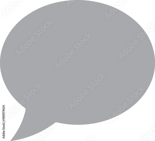 Speech bubble representing communication and dialogue is shown as a simple grey icon on a white background.