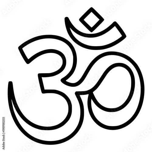 Om or Aum Indian sacred sound icon isolated on transparent background. Symbol of Buddhism and Hinduism religions. The symbol of the divine triad of Brahma, Vishnu and Shiva. Vector