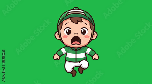 Cartoon Jockey in Racing Outfit with Surprised Expression.