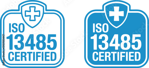 ISO 13485 Certified Badge Vector Icon for Medical Device Quality Assurance and Compliance