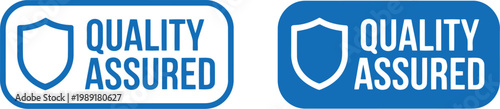 Quality Assured Badge Icons Set in Blue for Certification, Guarantee, and Trust Labels