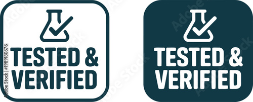 Tested and Verified Badge Icon Set with Laboratory Flask Symbol for Quality Assurance and Certification