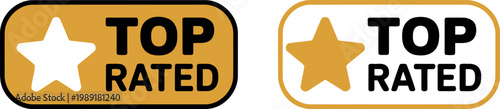 Top Rated Badge Icons with Star Symbol in Gold and Black for Quality Endorsement and Reviews