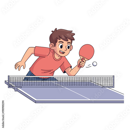 Teen  playing ping pong and smiling  