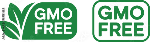 GMO Free Label Icons in Green for Organic Natural Food Packaging and Product Certification