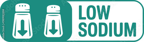 Low Sodium Icon Label with Salt Shakers for Healthy Food Packaging and Nutrition Information