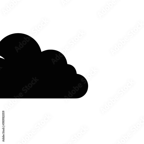 A solid black silhouette of a cumulus cloud shape is positioned on the right side of a white background.