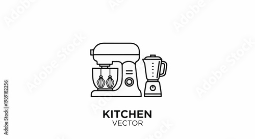 Outline illustration of a stand mixer and blender for kitchen use