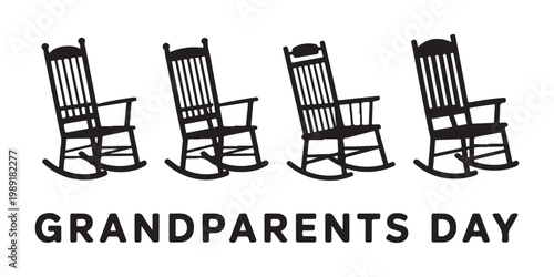 Four rocking chairs in black silhouette, vintage furniture design, isolated on white background.