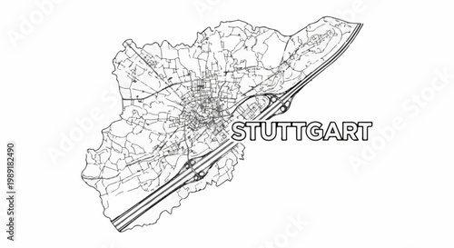 Outline map of Stuttgart with text overlay