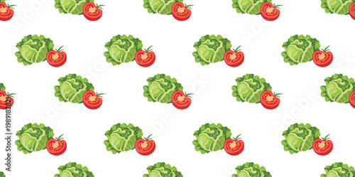 fresh cabbage leaves and tomatoes repeat design background