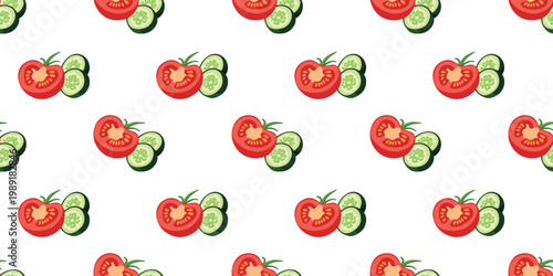 cucumber and tomato slices seamless pattern